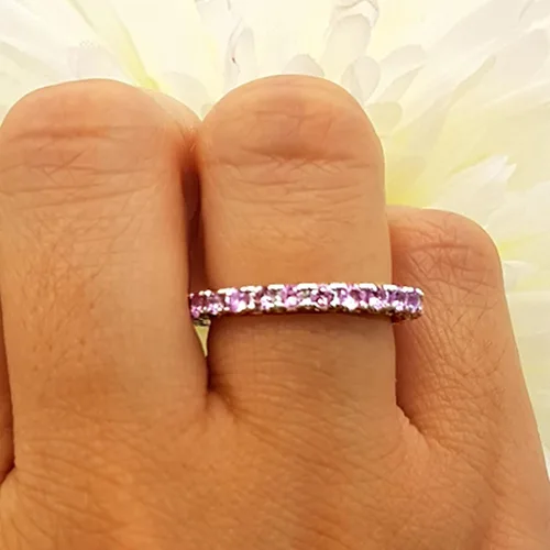 Vista 3 de Dazzlingrock Collection Anillo apilable de 1,80 quilates (quilates) de zafiro rosa redondo de 14 quilates para mujer, oro blanco