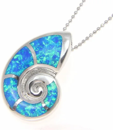 Vista 2 de Arthur's Jewelry Colgante deslizante de ópalo sintético azul de concha de nautilus hawaiano de plata de ley 925, Plata esterlina Piedra, Ópalo