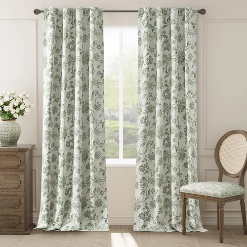 Vista 24 de jinchan Cortinas Opacas Florales para Dormitorio, 63 Pulgadas de Largo Cortinas Opacas con Estampado de Flores, Estilo Campo Francés con Pestañas