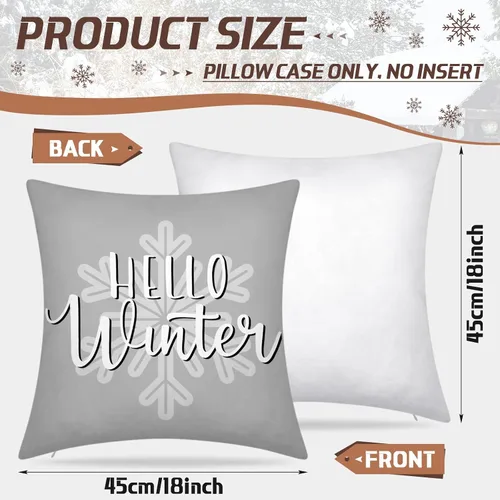 Vista 2 de Peryiter 9 fundas de almohada de invierno de 18 x 18 pulgadas, con árboles de Navidad, camión, corona, color blanco, fundas de almohada de Navidad