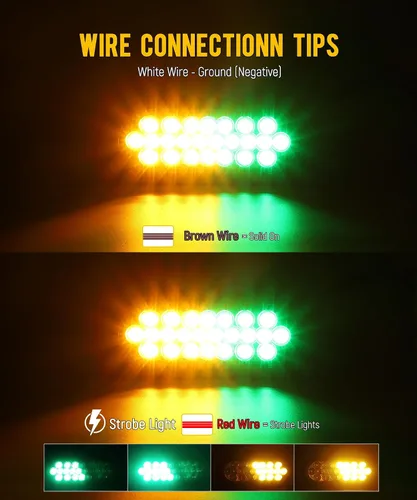 Vista 3 de Partsam 2 luces estroboscópicas ovaladas ámbar/verde de 6.5 pulgadas, 24 LED empotradas con patrones de flash cuádruple para remolque, luces