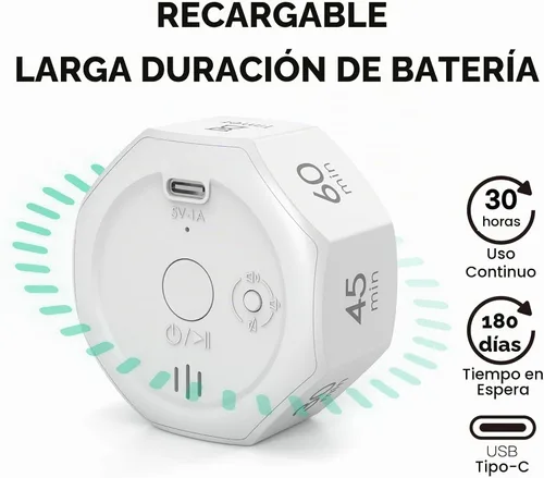 Vista 5 de Flip Cube Pomodoro Timer - Temporizador Visual Recargable de Cuenta Regresiva y Cronómetro de Cuenta Progresiva, 7 Intervalos Preestablecidos, 3