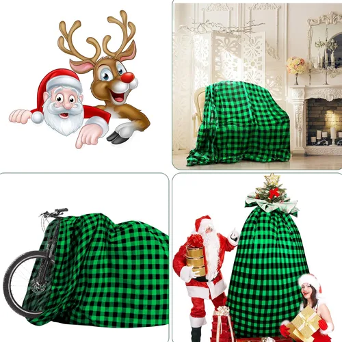 Vista 4 de Teling 2 piezas de 80 x 60 pulgadas bolsas de regalo para bicicleta jumbo de Navidad, bolsas de regalo de bicicleta extragrandes de plástico