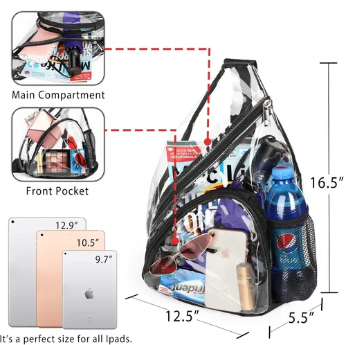Vista 3 de HULISEN Bolsa de PVC transparente aprobada para estadios, mochila con correa ajustable, Bolsa de bandolera transparente