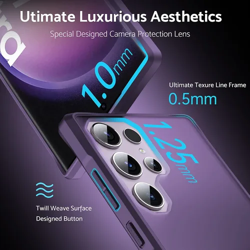 Vista 3 de Funda translúcida mate para Galaxy S23 Ultra - Antihuellas, a prueba de golpes, silicona delgada y PC dura, 6.8" 2023, morado