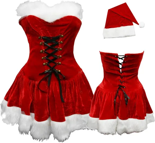 Vista 6 de Bslingerie Red Santa Mrs. Claus Women Full Costume Outfit