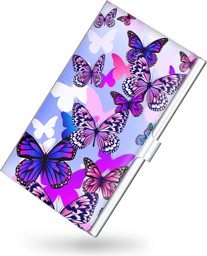 Vista 29 de Paquete de 2 soportes para tarjetas de visita, estuche para tarjetas de visita de color para hombres y mujeres, organizador ultradelgado de metal