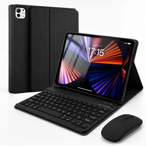 Vista 21 de SOPPY Funda con teclado Bluetooth con mouse para iPad de 6ª/5ª generación, iPad Pro de 9.7 pulgadas, Air 1/2, teclado inalámbrico desmontable
