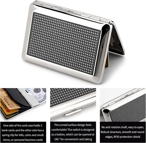 Vista 3 de HAPUTDY Soporte de tarjeta de crédito con bloqueo de metal RFID, cartera de viaje, funda protectora para 5 tarjetas de crédito, Compacto y hermoso