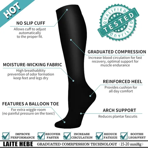 Vista 5 de Calcetines de compresión para mujeres y hombres 8 pares calcetines ideales para correr deportes senderismo viajes en vuelo embarazo