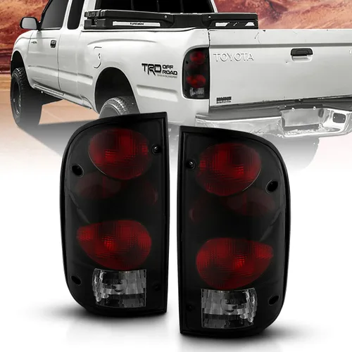 Vista 11 de AmeriLite juego de luces traseras de repuesto en negro para Toyota Tacoma 1995-2000 + bombilla y arnés - lado del pasajero y del conductor.