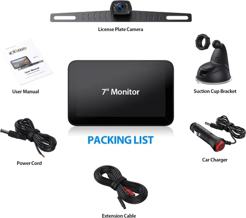 Vista 7 de ZEROXCLUB Kit de cámara de respaldo con cable con monitor de 7 pulgadas, pantalla HD 1080P para automóvil, camioneta, SUV, furgoneta, RV, visión