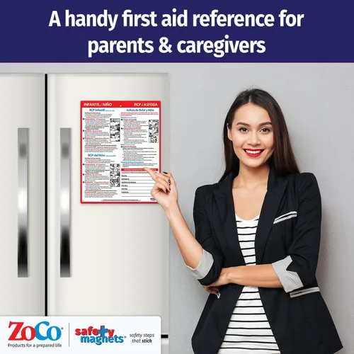Vista 3 de Imán de nevera RCP y asfixia en español - Instrucciones de primeros auxilios para bebés, niños y adultos - Tarjeta laminada de maniobra Heimlich