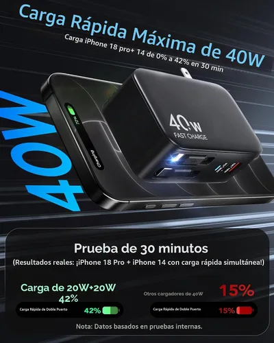 Vista 4 de Cargador de pared retráctil USB C 4 en 1, carga rápida de 40 W para múltiples dispositivos Negro