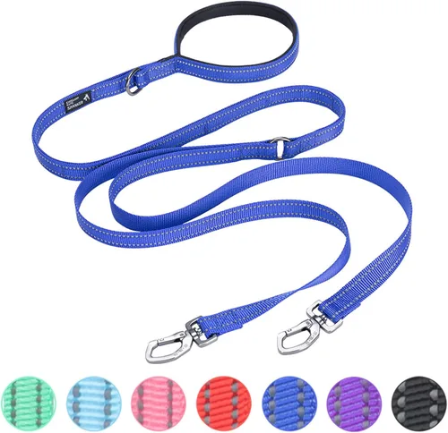Vista 10 de EXCELLENT ELITE SPANKER Correa doble reflectante - Correa doble para perro de 5 pies con mango acolchado para dos perros que caminan y entrenan Negro