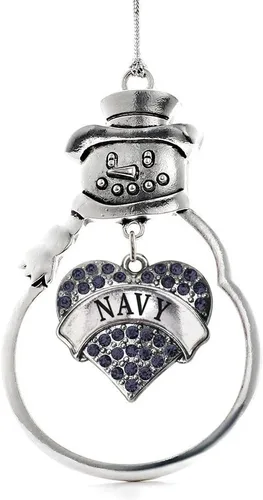 Vista 23 de Inspired Silver - Fuerza Aérea - Adorno de Navidad plateado - Adorno de árbol de Navidad con colgante de corazón azul con circonita cúbica