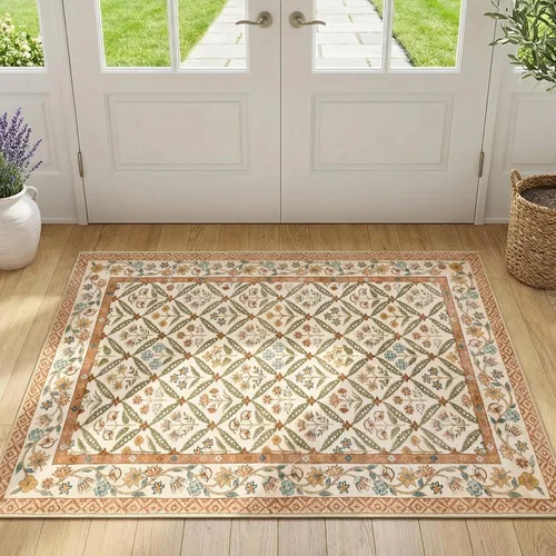 Vista 43 de jinchan Haden - Alfombra de entrada de 2 x 3 pulgadas, diseño floral vintage, lavable, suave, antideslizante, de pelo bajo, para puerta, cocina