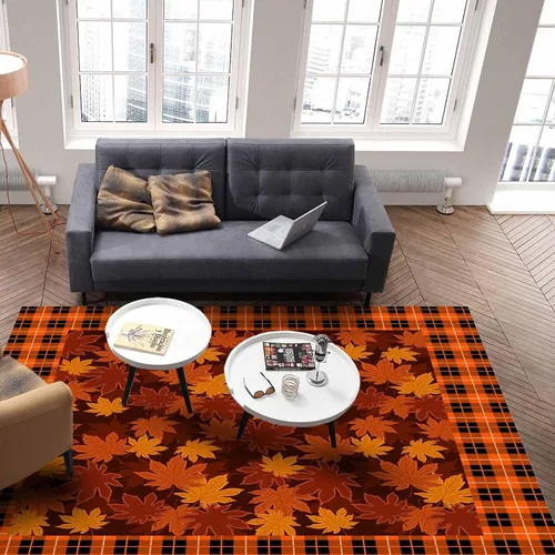 Vista 4 de Alfombra rectangular grande de 2.7 x 5 pies para sala de estar, Acción de Gracias, hoja de arce de otoño, duradera, antideslizante, alfombra