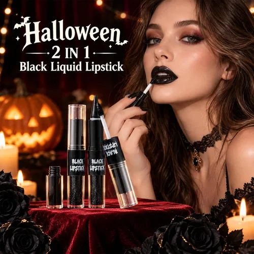 Vista 4 de Lápiz labial negro 2 en 1 para maquillaje de Halloween, brillo de labios 01#