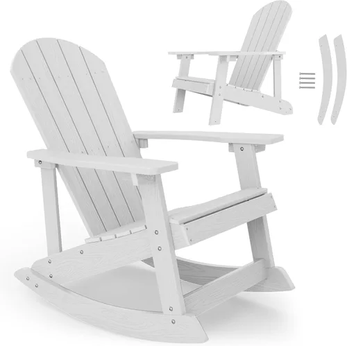 Vista 15 de YEFU Mecedora para exteriores, mecedora Adirondack, silla mecedora de patio con respaldo ancho, silla mecedora de gran tamaño con aspecto de madera