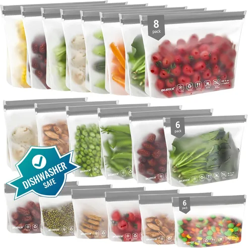 Vista 15 de IDEATECH Paquete de 12 bolsas de almacenamiento de alimentos aptas para lavavajillas, bolsas de congelador sin BPA, bolsas reutilizables