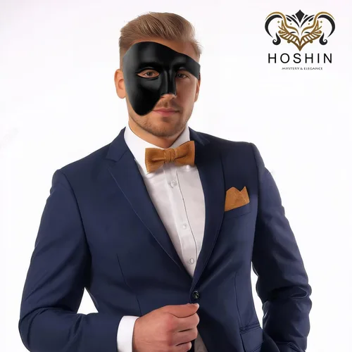 Vista 5 de Hoshin - Máscara para baile de máscaras, decoraciones de Mardi Gras de media cara, máscaras venecianas para hombre Negro