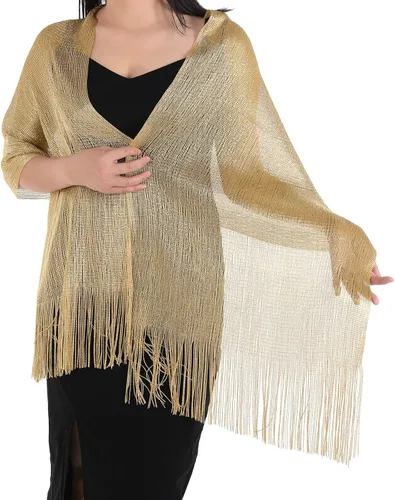 Vista 3 de Aster Chales metálicos brillantes y envolturas para vestidos de noche con hebilla para mujer, chales y envolturas para fiesta, novia, dama de honor