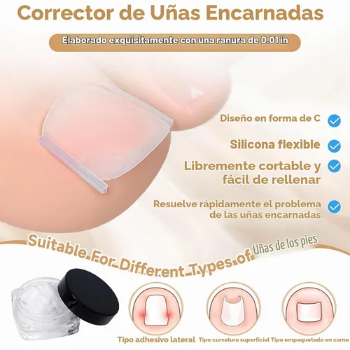 Vista 7 de Kit corrector de uñas encarnadas de 201 piezas con tiras de corrección transpirables, parches de uñas curvas, herramientas levantadoras de uñas