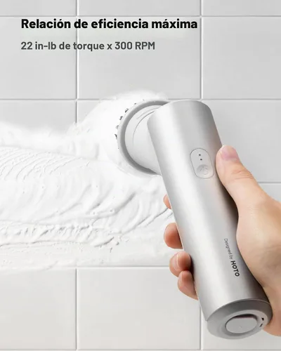Vista 5 de HOTO Cepillo giratorio eléctrico de mano de mango corto, IPX7, resistente al agua, cepillo de limpieza de baño, máximo 22 pulgadas-lb, con 9