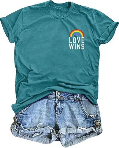 Vista 8 de Camisa de arcoíris para mujer, camiseta de orgullo con estampado de arco iris, camisetas casuales de manga corta Beyou-negro