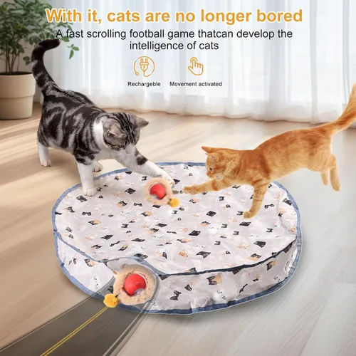 Vista 5 de Aero Zen Juguetes interactivos para gatos de interior, bola de gato auto rodante en tapete de juego, juguete de movimiento activado por movimiento