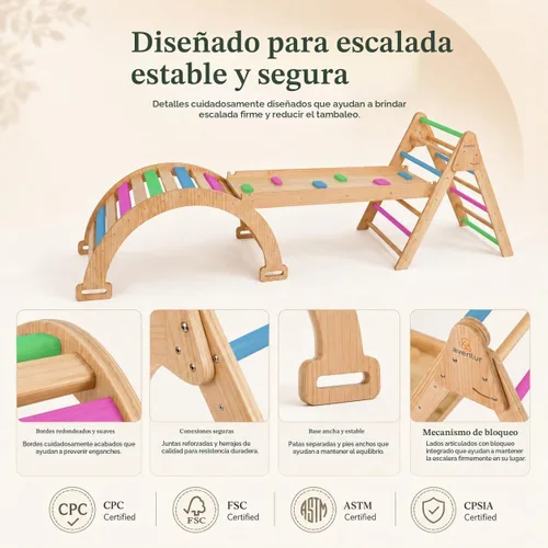 Vista 4 de Avenlur Hazel - Juego de triángulos Pikler 5 en 1, juguetes de escalada Triángulo y balancín