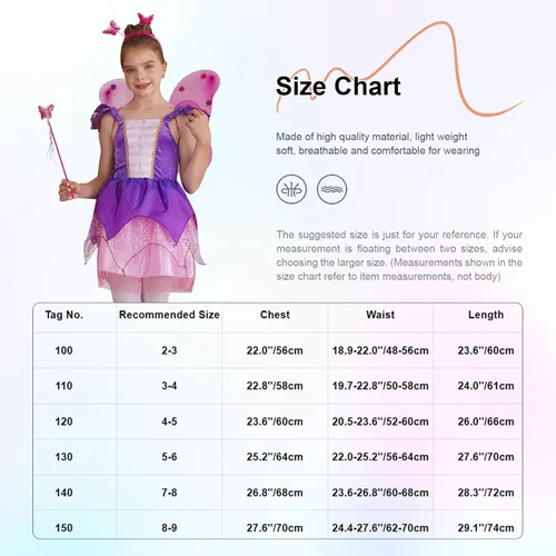 Vista 7 de Yartina Disfraz de princesa Tinker-Bell para niños, disfraz de elfo, carnaval, cosplay, con alas de aro para el pelo