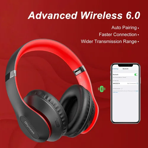 Vista 4 de Auriculares inalámbricos Bluetooth sobre la oreja con tiempo de reproducción de 65H, auriculares estéreo HiFi con micrófono y modos 6EQ, auriculares