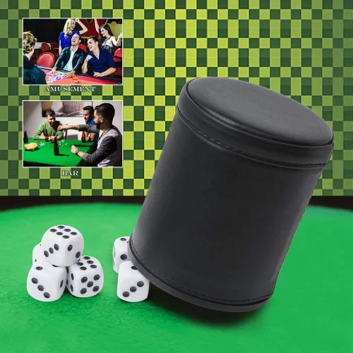 Vista 6 de Taza de dados profesional con forro de fieltro - con 6 dados silenciosos para el juego de Yahtzee Negro