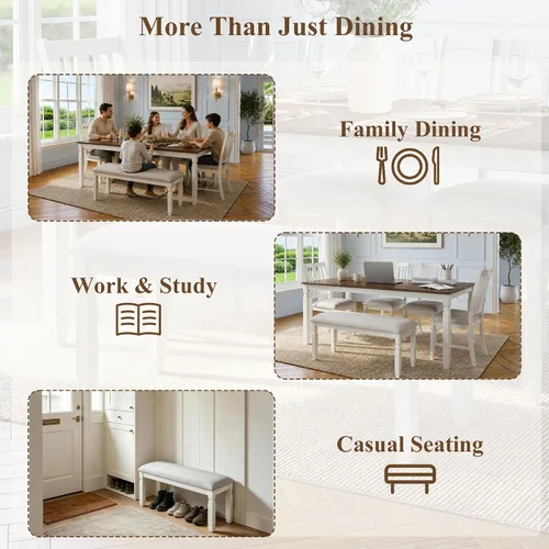 Vista 4 de JIVOIT Farmhouse Style 6-Piece Extendable Dining Table Set for 6 Gris-3