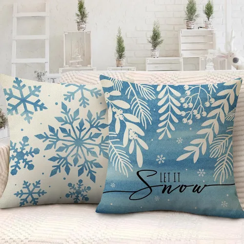 Vista 4 de Fahrendom Juego de 4 fundas de almohada decorativas con diseño de copo de nieve de invierno de 20 x 20 pulgadas, diseño de hojas de árbol de Navidad