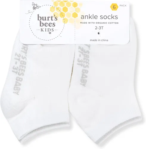 Vista 2 de Burt's Bees Baby Calcetines de tobillo para bebés niñas con agarres antideslizantes (paquete de 6)