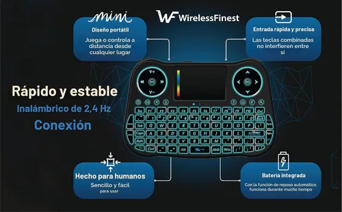Vista 5 de Controlador Combo de Teclado Mini Inalámbrico con Mando a Distancia, Panel Táctil y Ratón con Retroiluminación RGB para Android TV Box, Smart TV