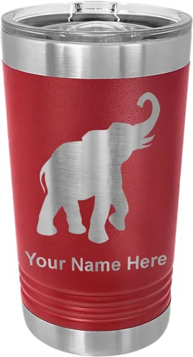Vista 16 de LaserGram Vaso de pinta aislado al vacío de 16 onzas, elefante indio, grabado personalizado incluido (negro) Engraved Gift, Vacuum Insulated