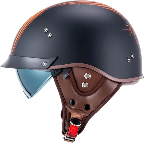 Vista 2 de VCOROS - Medio casco para motocicleta F07 de cara abierta, aprobado por DOT VCOROS Medio casco de motocicleta F07 de cara abierta aprobado por DOT