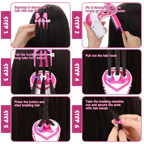 Vista 4 de Zhehao Máquina eléctrica para trenzar el cabello, herramientas automáticas para trenzar, dispositivo portátil para mujeres, kit de juguetes de salón
