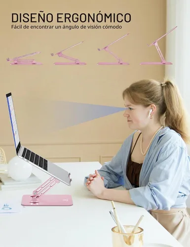 Vista 2 de Soporte para computadora portátil en forma de Z para escritorio Rosa Puce.