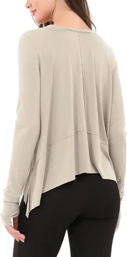 Vista 2 de ODODOS Camiseta corta de manga larga modal suave para mujer con agujero para el pulgar, atlético, gimnasio, entrenamiento, camisetas de yoga