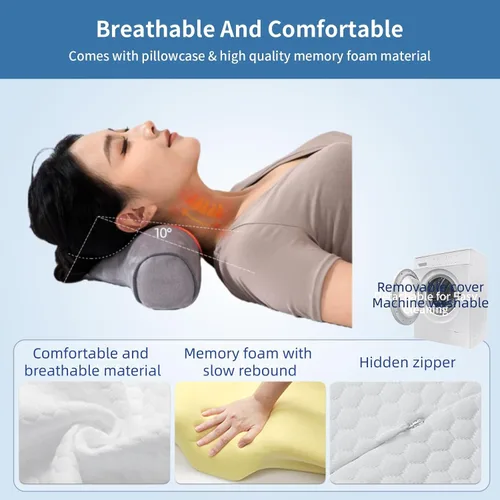 Vista 3 de Almohada cervical, cojín de espuma viscoelástica para el cuello, 15.0x6.3x3.9 in, diseño ergonómico para alineación de columna vertebral