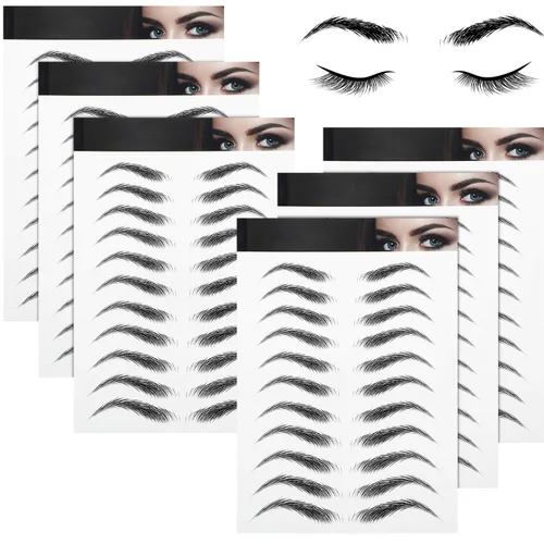 Vista 13 de 6 hojas 4D de cejas de transferencia autoadheribles con apariencia de vello natural, impermeables, preparadas y modeladas con estilo arqueado