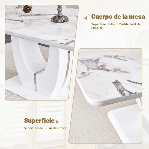 Vista 4 de JUFU Juego de mesa de comedor moderno para 4, juego de mesa de cocina rectangular de 63 pulgadas con mesa de mármol sintético y 4 sillas tapizadas