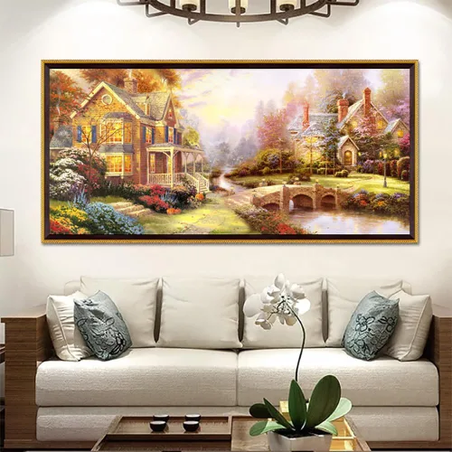 Vista 22 de Twinkel Pinkel Kits de pintura de diamantes 5D grandes para adultos, paisaje, cabaña, taladro completo, pintura de diamante, arte de bordado