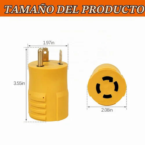 Vista 2 de NEMA TT-30P macho a L14-30R hembra 30 Amp RV adaptador de corriente 125/250