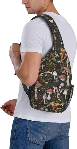 Vista 9 de Mochila cruzada de hongos para mujeres y hombres, bolsa de pecho para senderismo, camping, ciclismo, viajes, senderismo, ciclismo, Diseño de hongo